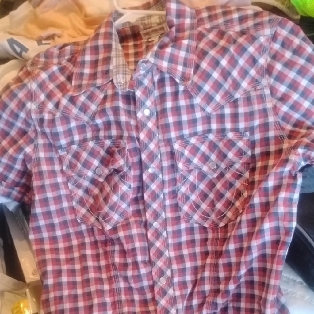 True Religion Red and Blue Plaid Button Down Shirt